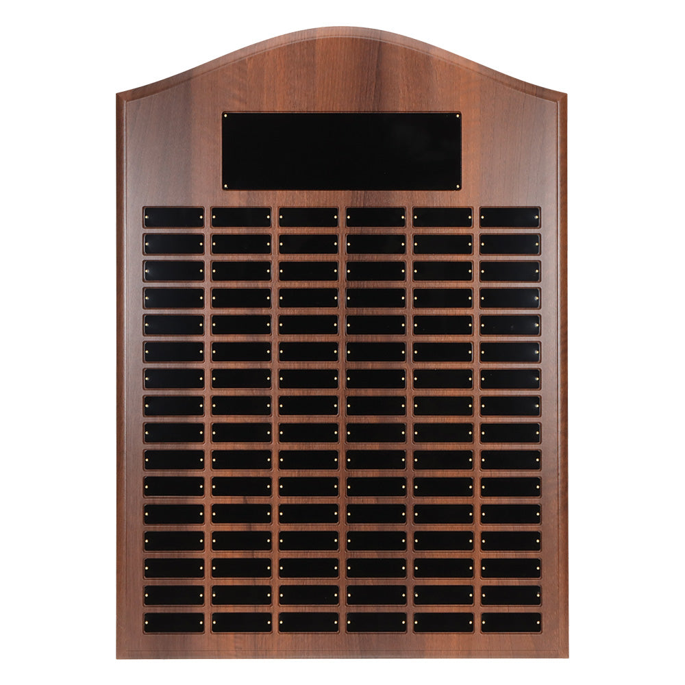 Arched Top Walnut Finish Perpetual Plaque 72 or 96 Plates