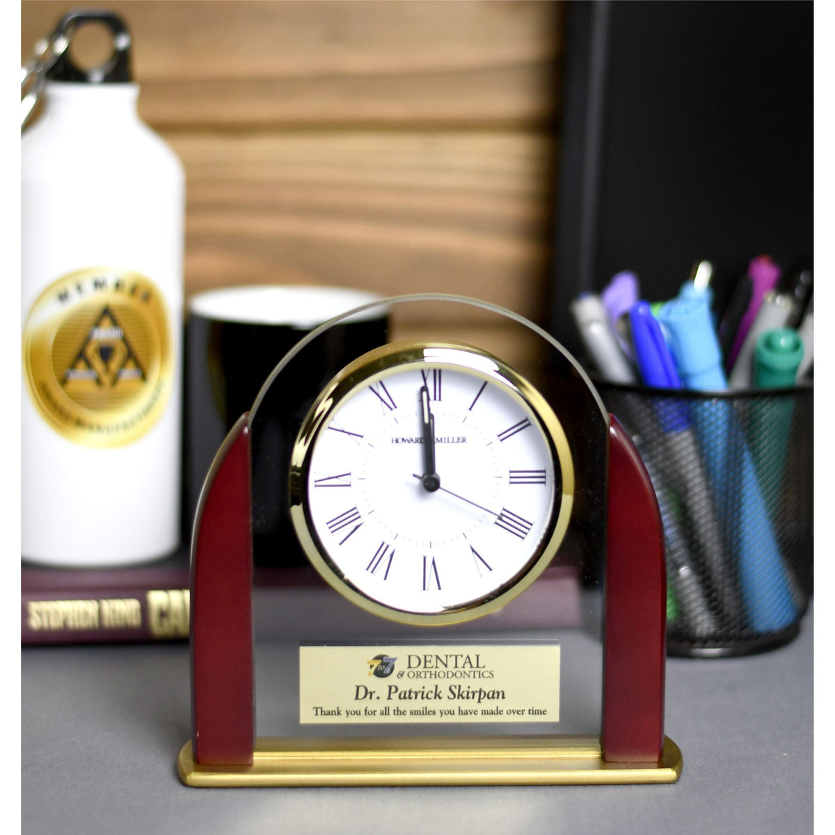 Glass Arch Clock Framed in Rosewood