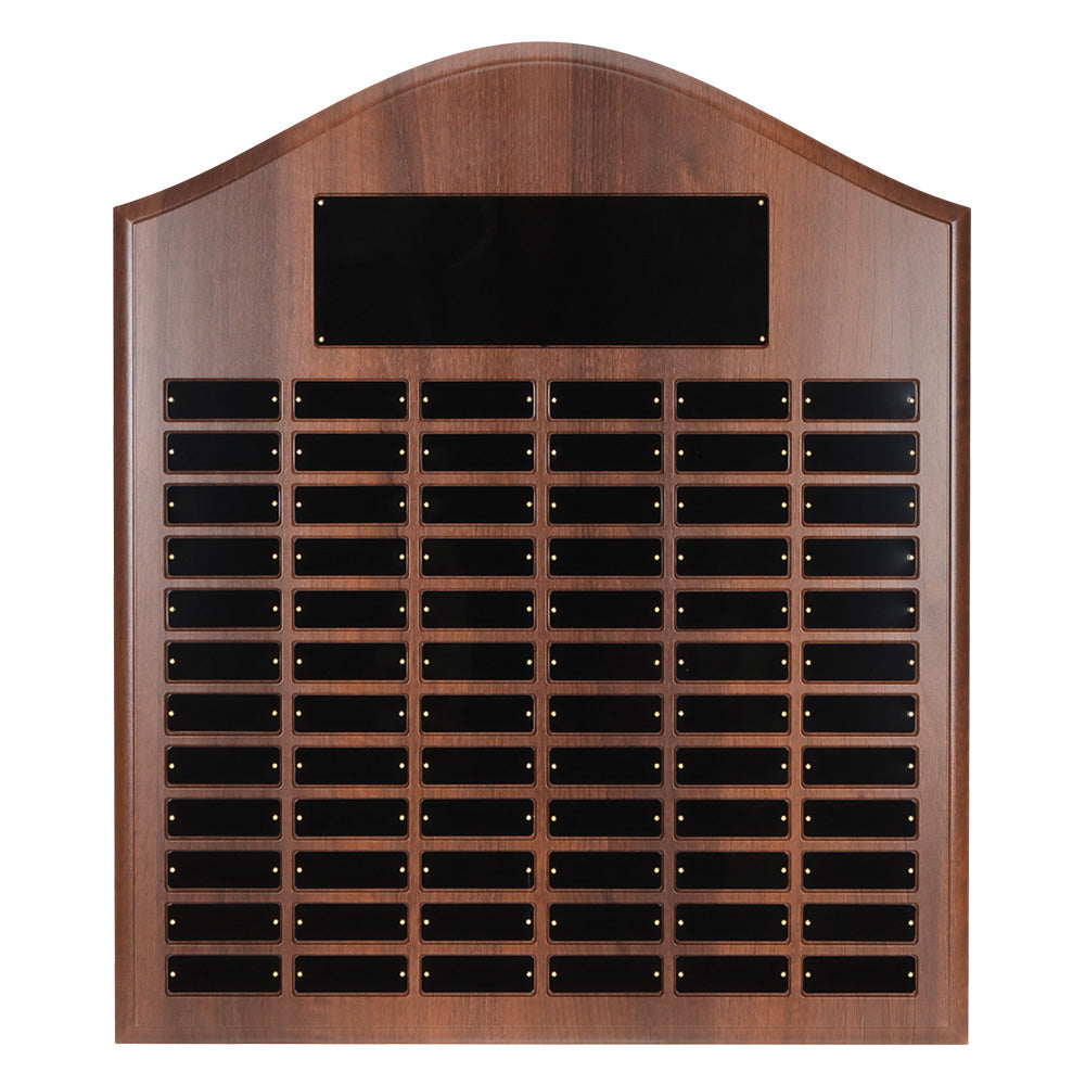 Arched Top Walnut Finish Perpetual Plaque 72 or 96 Plates