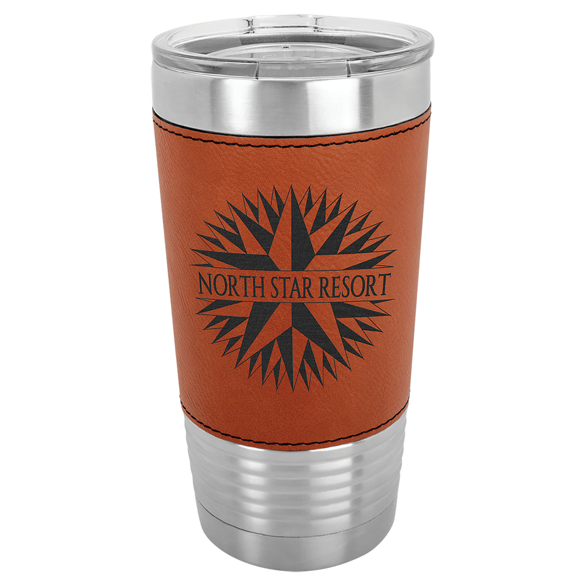 20 oz. Light Brown Laserable Leatherette Tumbler with Clear Lid