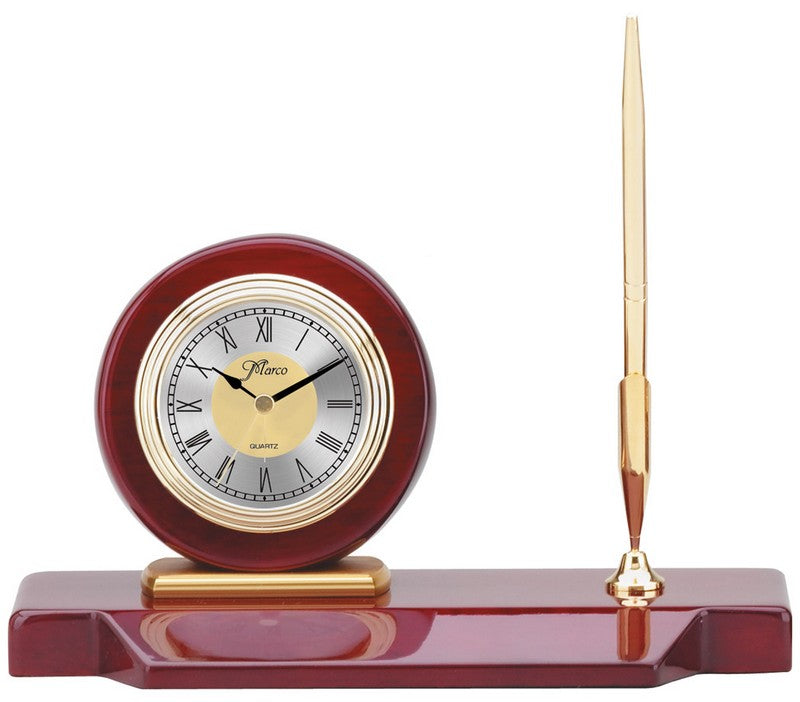 Piano Rosewood Desk Clock and Pen Set